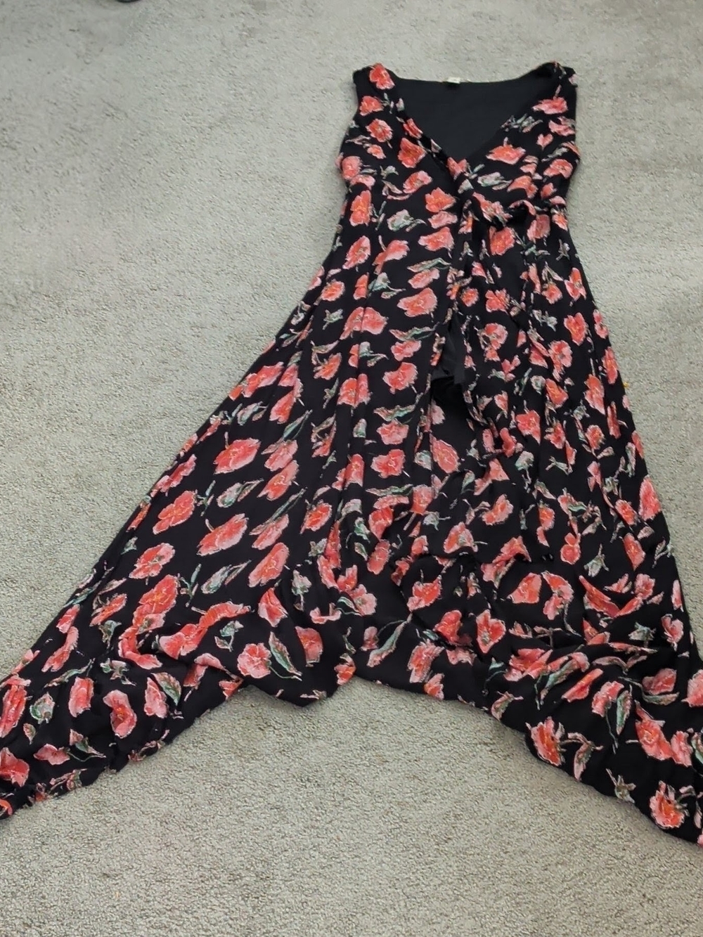 Miami Women's Sz. M Black Pink Floral High Low Wrap Maxi Dress